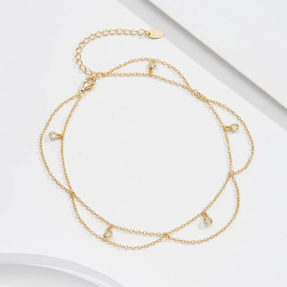 Brățară de gleznă din argint placata cu aur cu detalii fine BG13