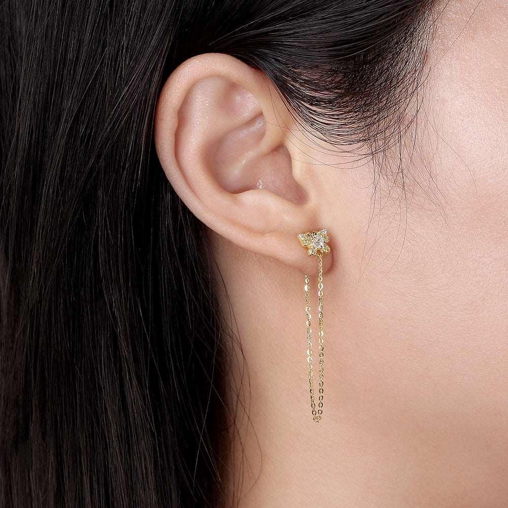 Cercei din argfint eleganți tip stud cu fluturaș și lanț subțire - C88 – Design elegant de la Masiri.ro