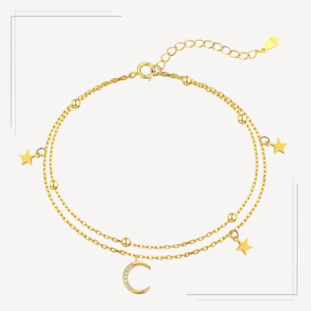 Brățară din argint placată cu aur și charmuri lună și stele - B54 – Design elegant de la Masiri.ro