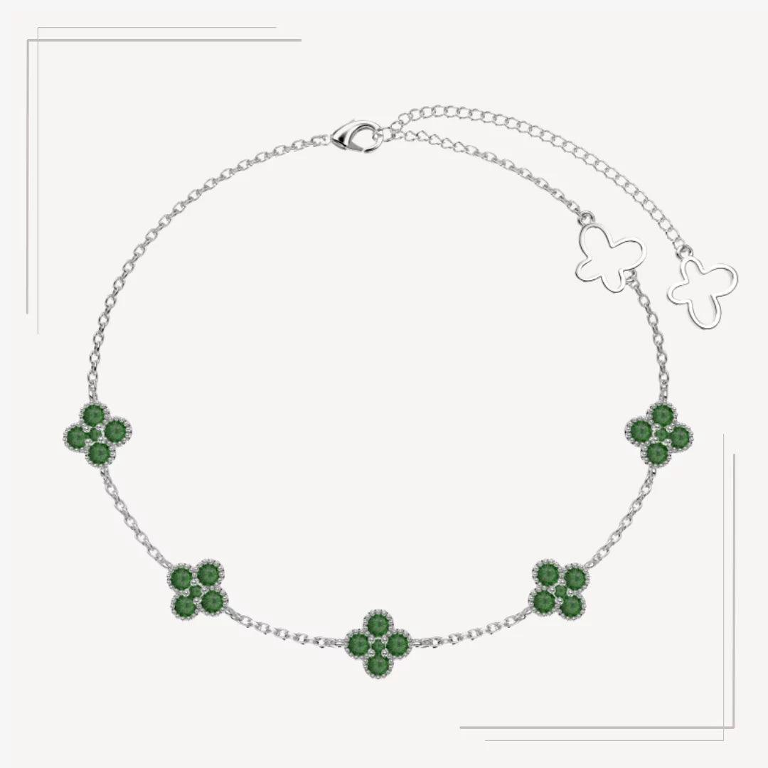 Brățară din argint elegantă cu detalii florale și pietre verzi strălucitoare – Alice – Design elegant de la Masiri.ro