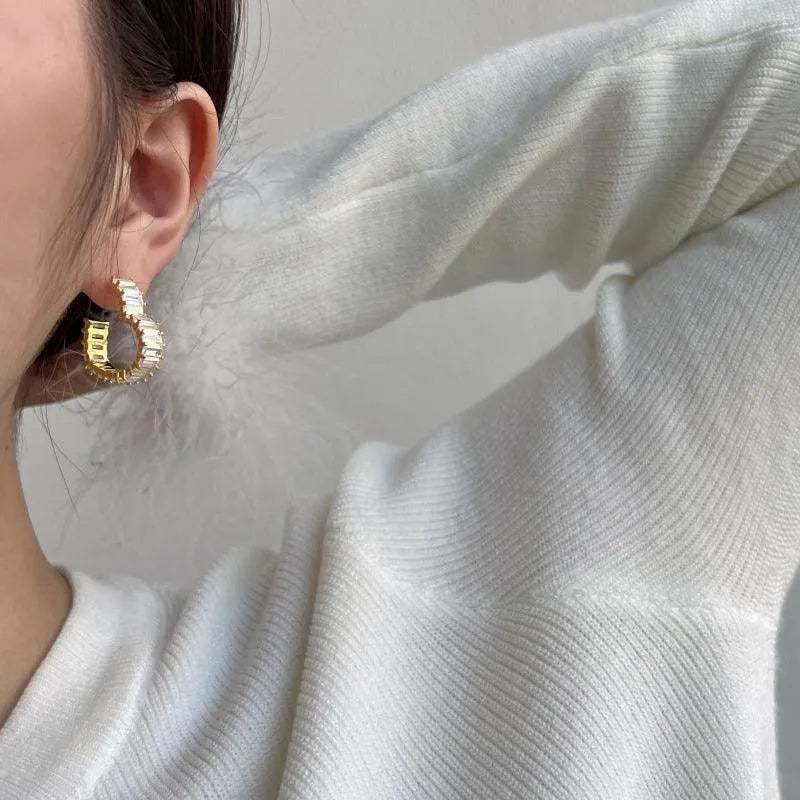 Cercei din argint placat cu aur si pietre baguette - Adeline – Design elegant de la Masiri.ro