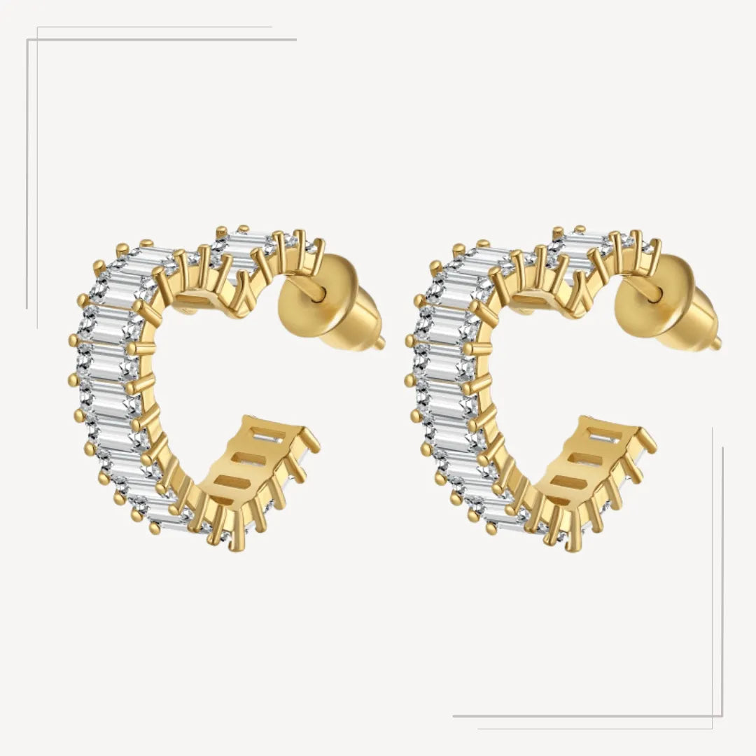 Cercei din argint placat cu aur si pietre baguette - Adeline – Design elegant de la Masiri.ro