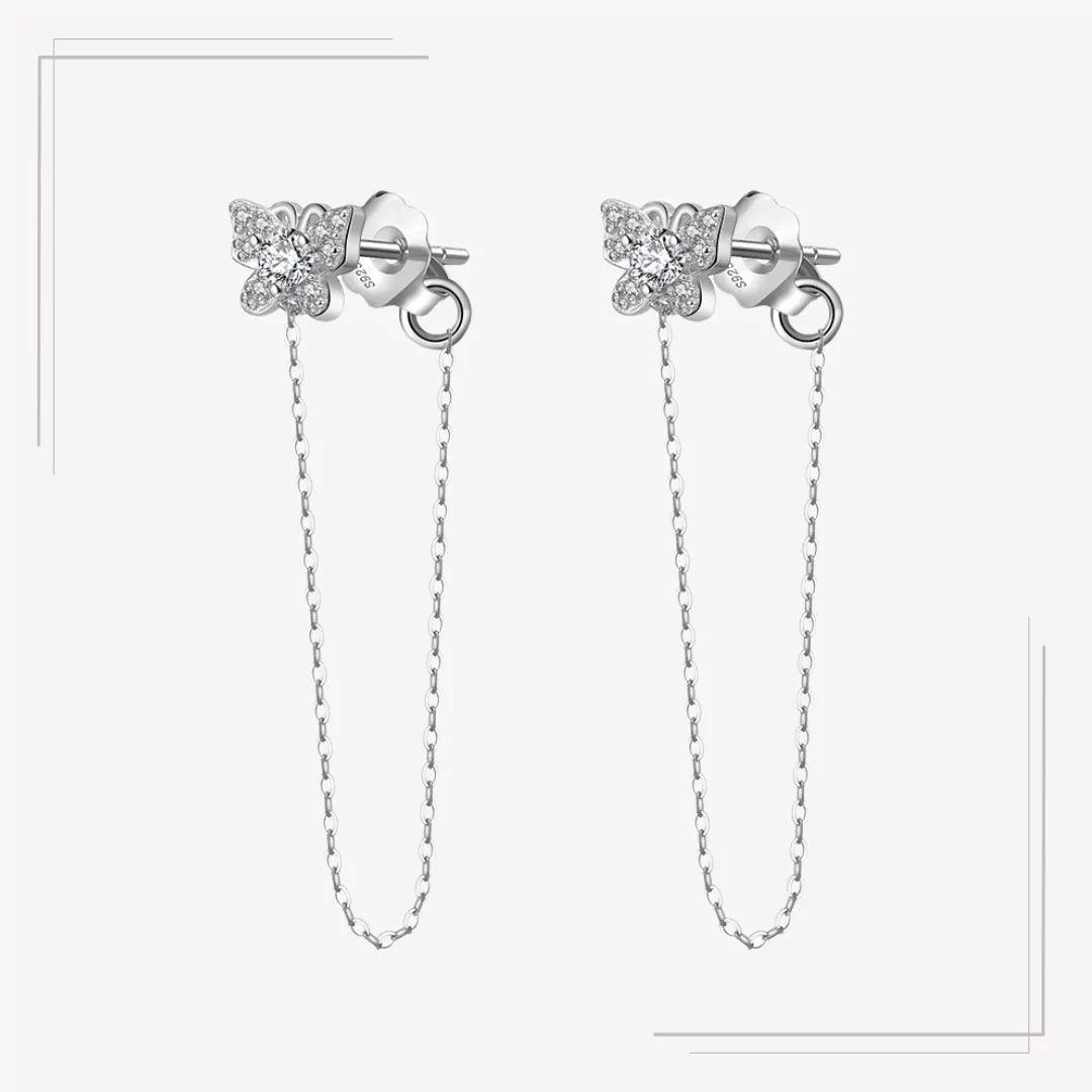 Cercei din argfint eleganți tip stud cu fluturaș și lanț subțire - C88 – Design elegant de la Masiri.ro