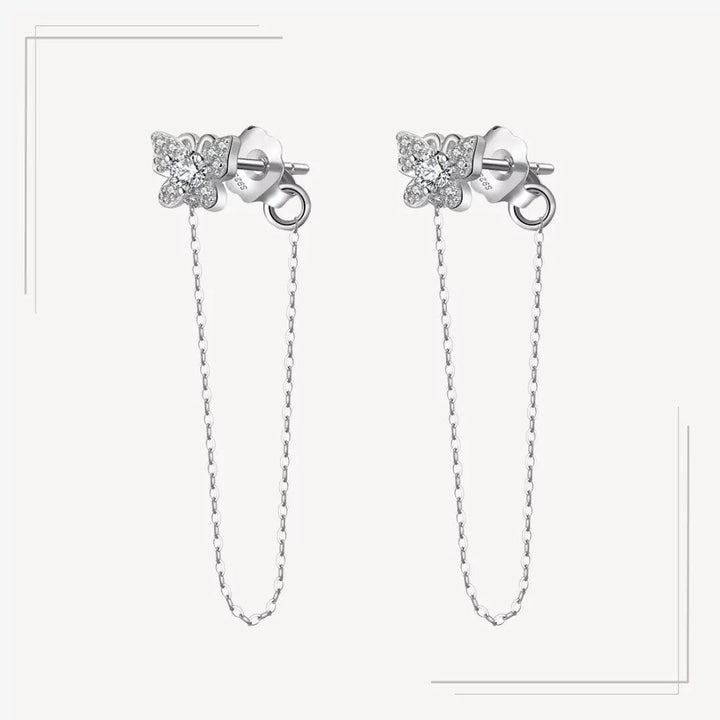 Cercei din argfint eleganți tip stud cu fluturaș și lanț subțire - C88 – Design elegant de la Masiri.ro