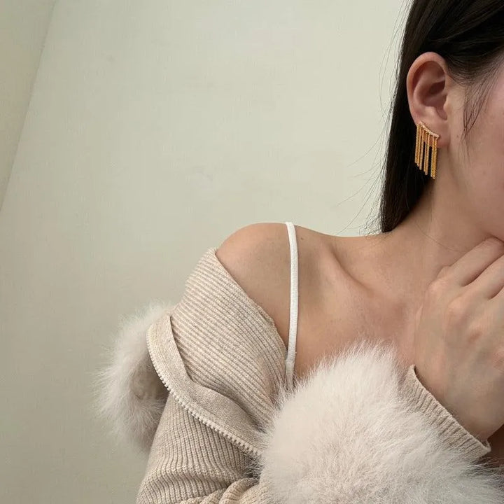 Cercei din argint placat cu aur si bare verticale - Iris – Design elegant de la Masiri.ro