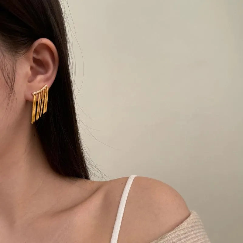 Cercei din argint placat cu aur si bare verticale - Iris – Design elegant de la Masiri.ro