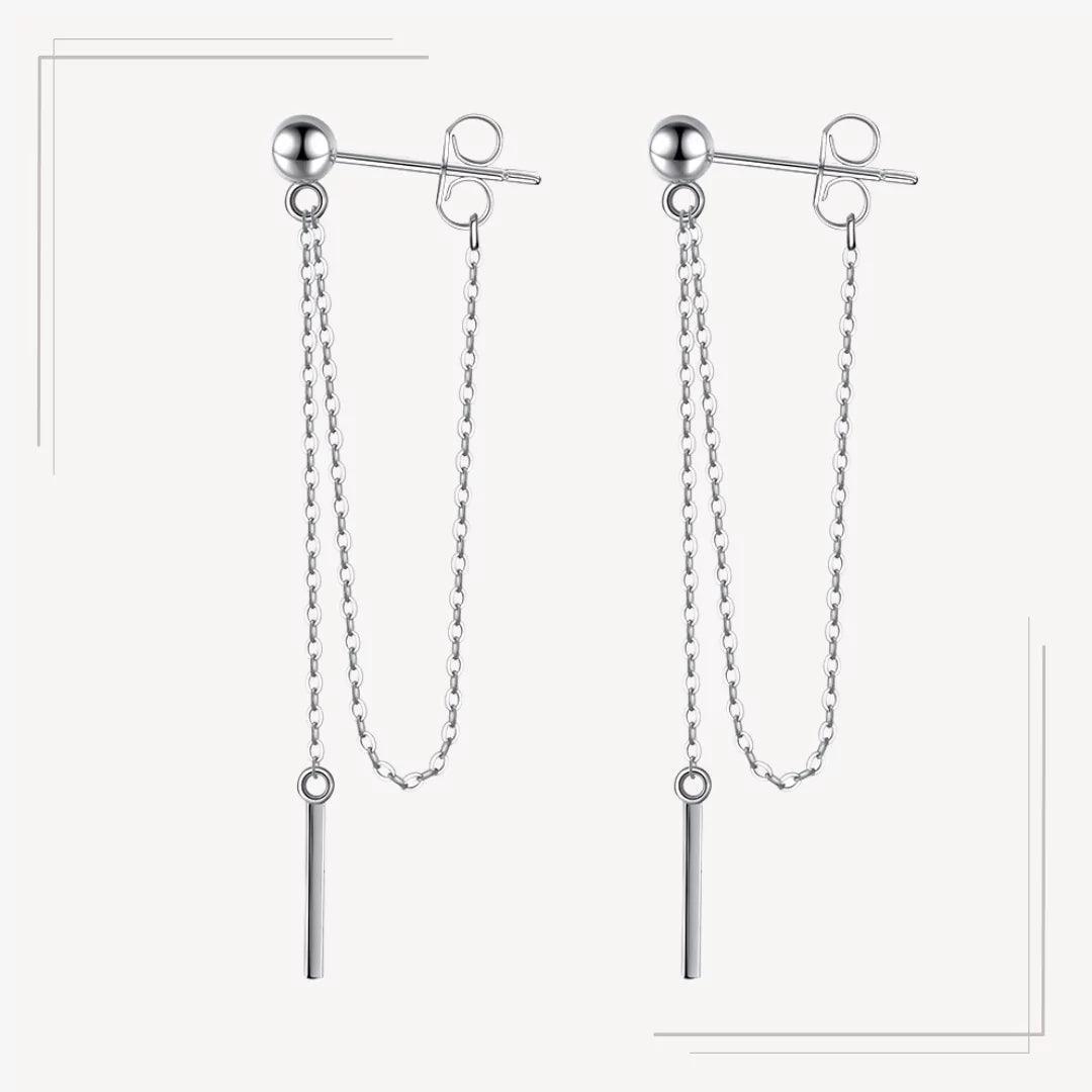 Cercei lungi din argint cu lanț dublu minimalist - C87 – Design elegant de la Masiri.ro