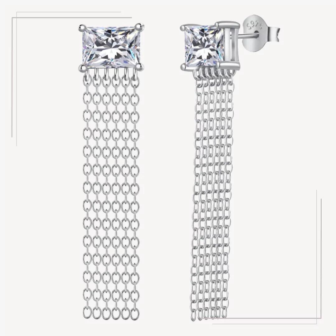 Cercei lungi din argint cu lanțuri fine și zirconiu - Mila – Design elegant de la Masiri.ro