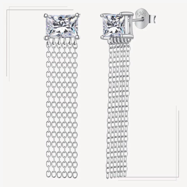 Cercei lungi din argint cu lanțuri fine și zirconiu - Mila – Design elegant de la Masiri.ro