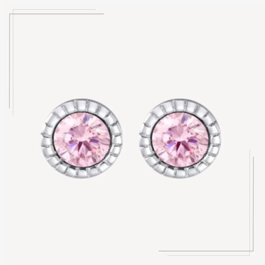 Cercei din argint cu design rotund si piatra roz - C31 – Design elegant de la Masiri.ro