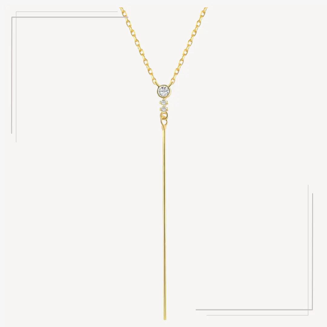 Colier din argint placat cu aur, design minimalist vertical cu zirconiu - L53 – Design elegant de la Masiri.ro
