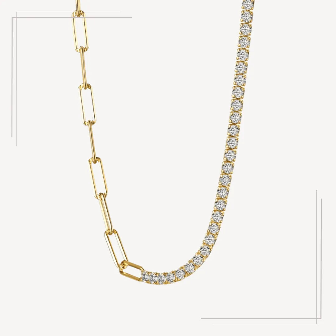 Colier din argint placat cu aur, cu design tennis și zale fine 3 mm - L79 – Design elegant de la Masiri.ro