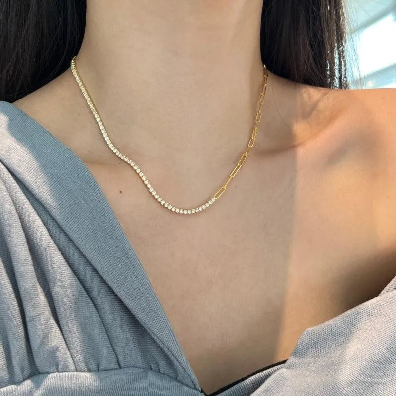 Colier din argint placat cu aur, cu design tennis și zale fine 3 mm - L79 – Design elegant de la Masiri.ro