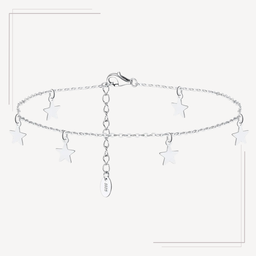 Brățară de gleznă din argint cu detalii fine în formă de stea BG09