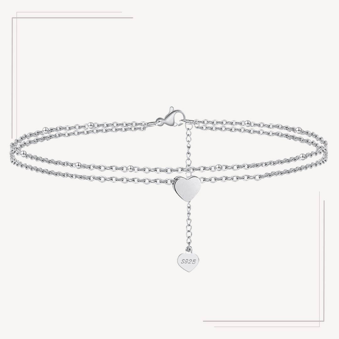 Brățară de gleznă din argint cu detalii fine în formă de inima BG12
