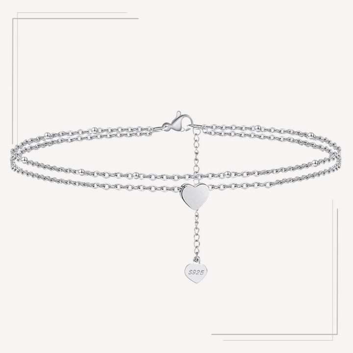 Brățară de gleznă din argint cu detalii fine în formă de inima BG12