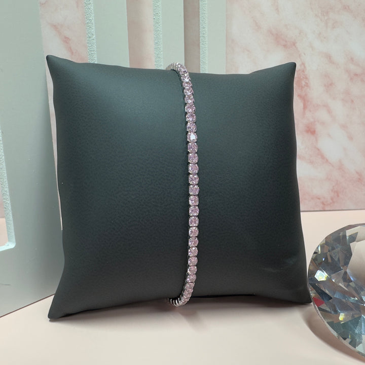 Brățară din argint Tennis cu pietre strălucitoare 3 mm - Roz