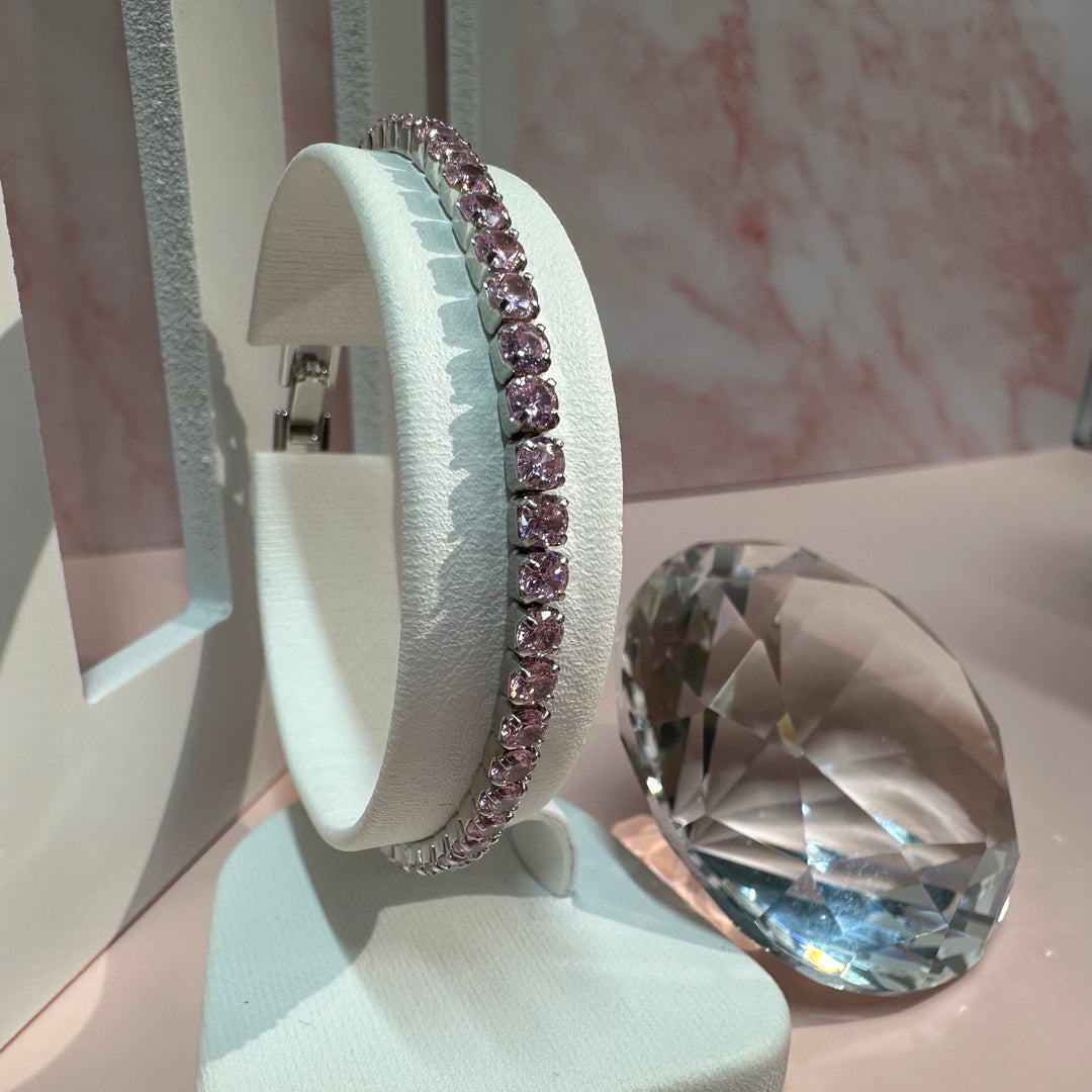Brățară din argint Tennis cu pietre strălucitoare 3 mm - Roz