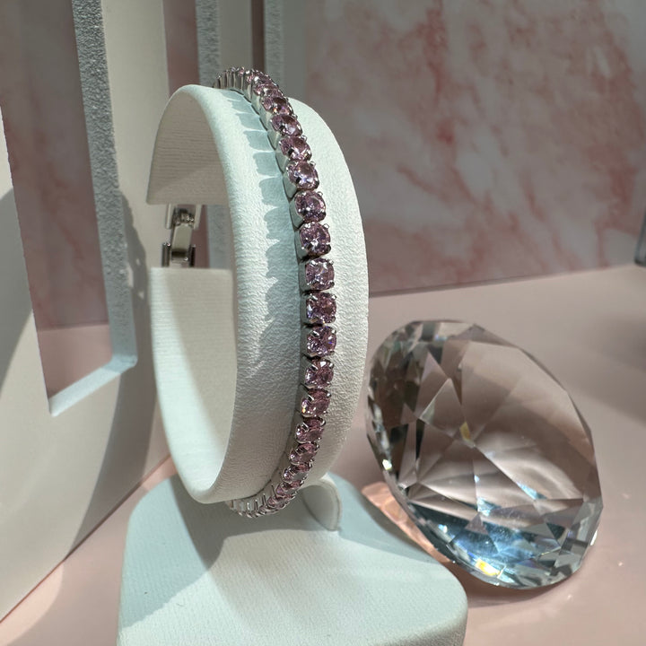 Brățară din argint Tennis cu pietre strălucitoare 3 mm - Roz