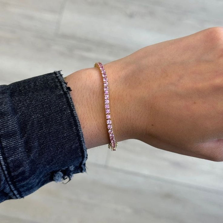 Brățară din argint Tennis cu pietre strălucitoare 3 mm - Roz