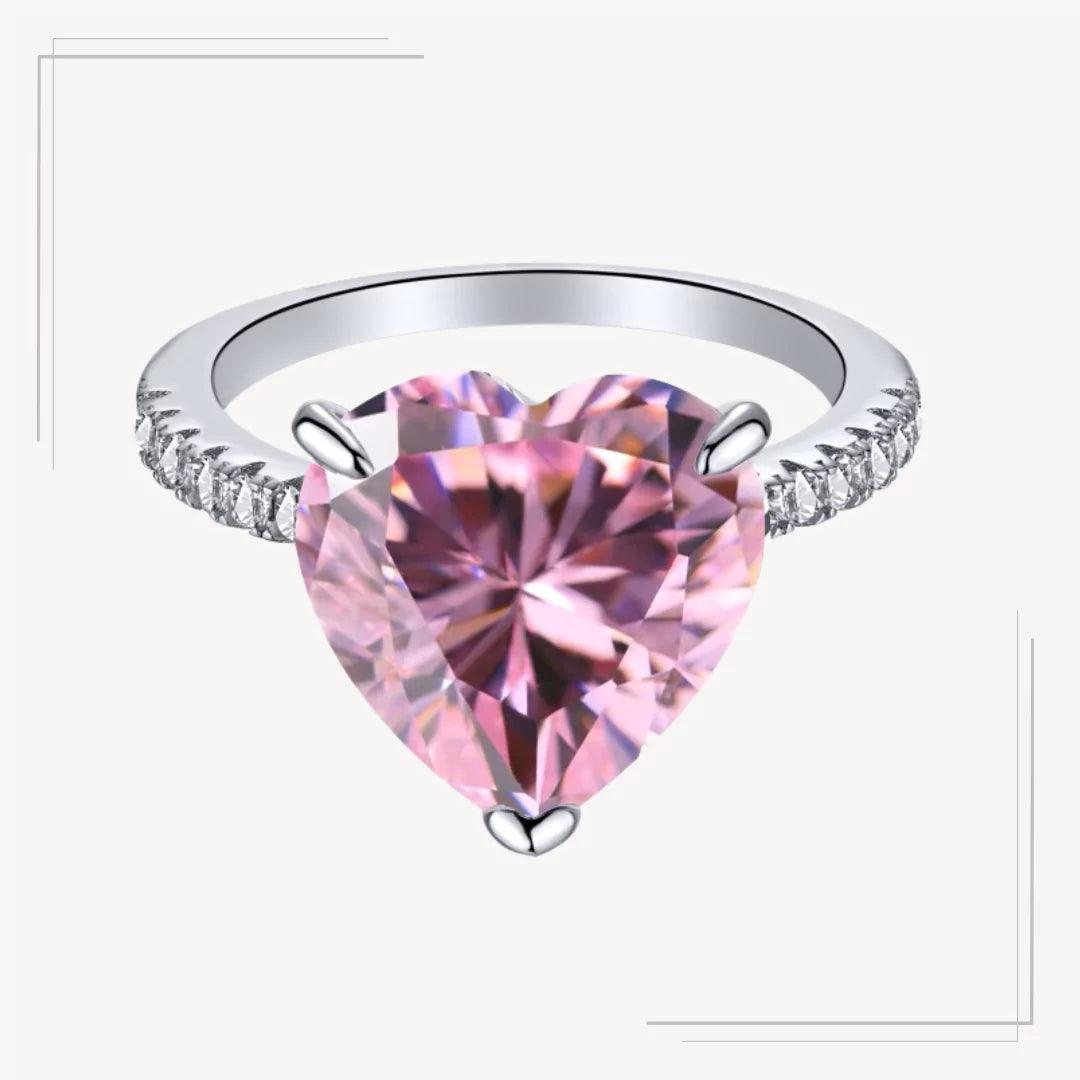 Inel din argint cu piatră roz în formă de inimă și zirconiu – Amelia – Design elegant de la Masiri.ro
