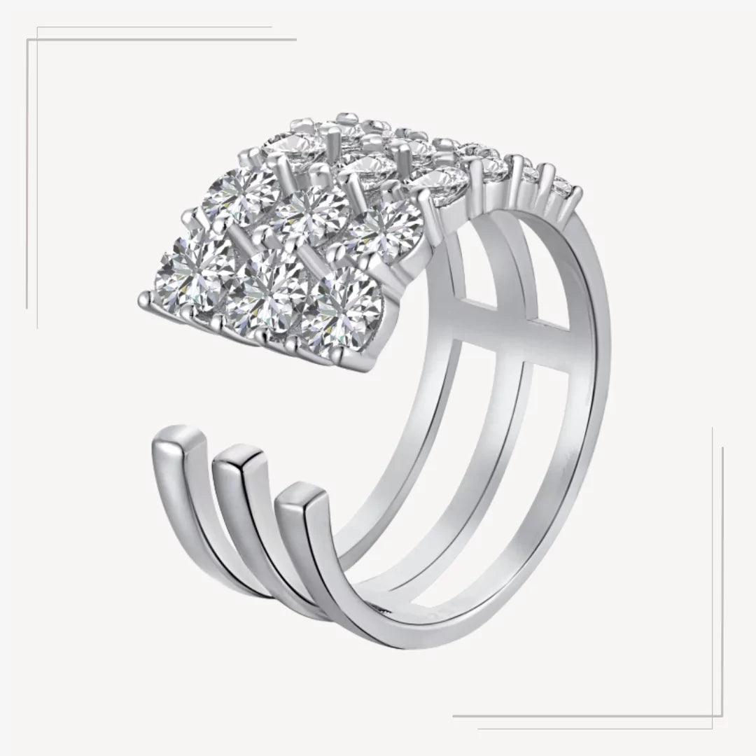 Inel din argint statement cu 3 benzi și zirconii multiple – Emma – Design elegant de la Masiri.ro