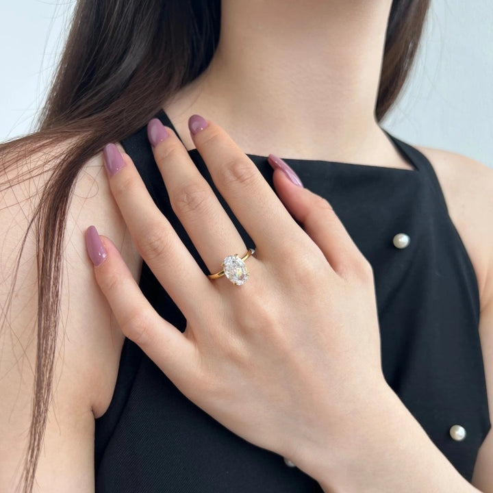 Inel din argint placat cu aur elegant cu piatră ovală – Zoey 2