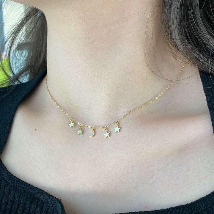 Colier din argint placat cu aur si elemente astrale - L49 – Design elegant de la Masiri.ro