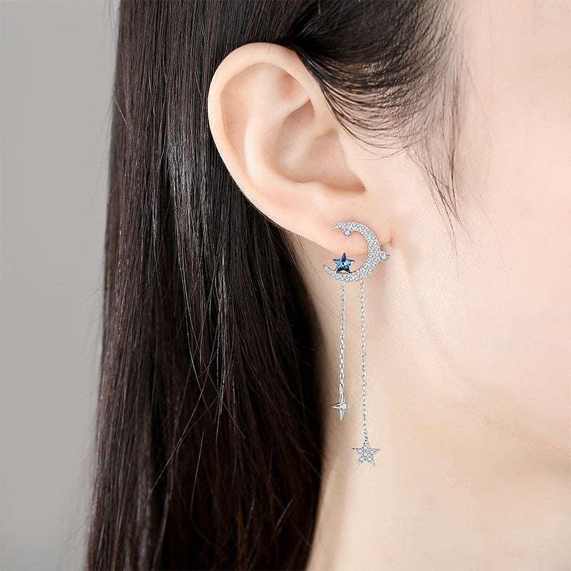 Cercei din argint cu cristale Swarovski și design lună și stea - CSW02 – Design elegant de la Masiri.ro