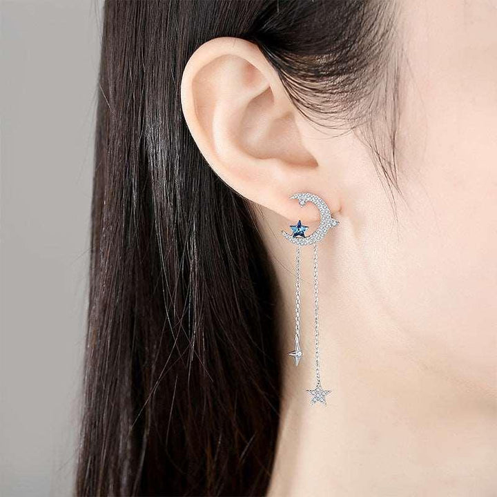 Cercei din argint cu cristale Swarovski și design lună și stea - CSW02 – Design elegant de la Masiri.ro