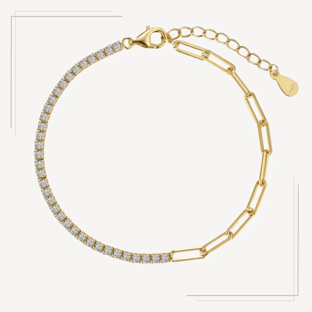 Brățară din argint placat cu aur, cu design tennis și zale fine 3 mm – B78 – Design elegant de la Masiri.ro