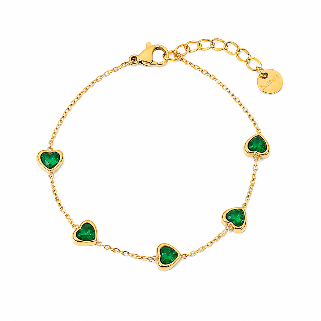 Bratara Gold Green Hearts