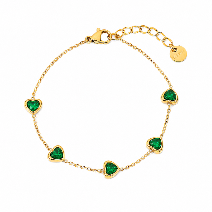 Bratara Gold Green Hearts