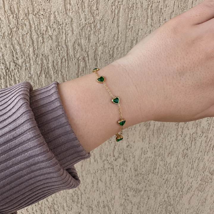 Bratara Gold Green Hearts1