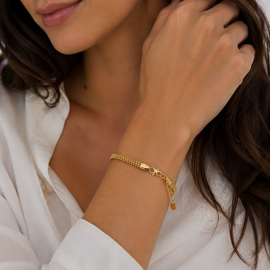 Bratara Gold Triple Beads3