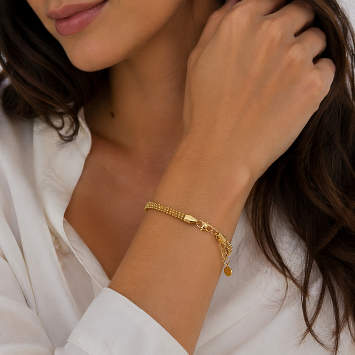 Bratara Gold Triple Beads3