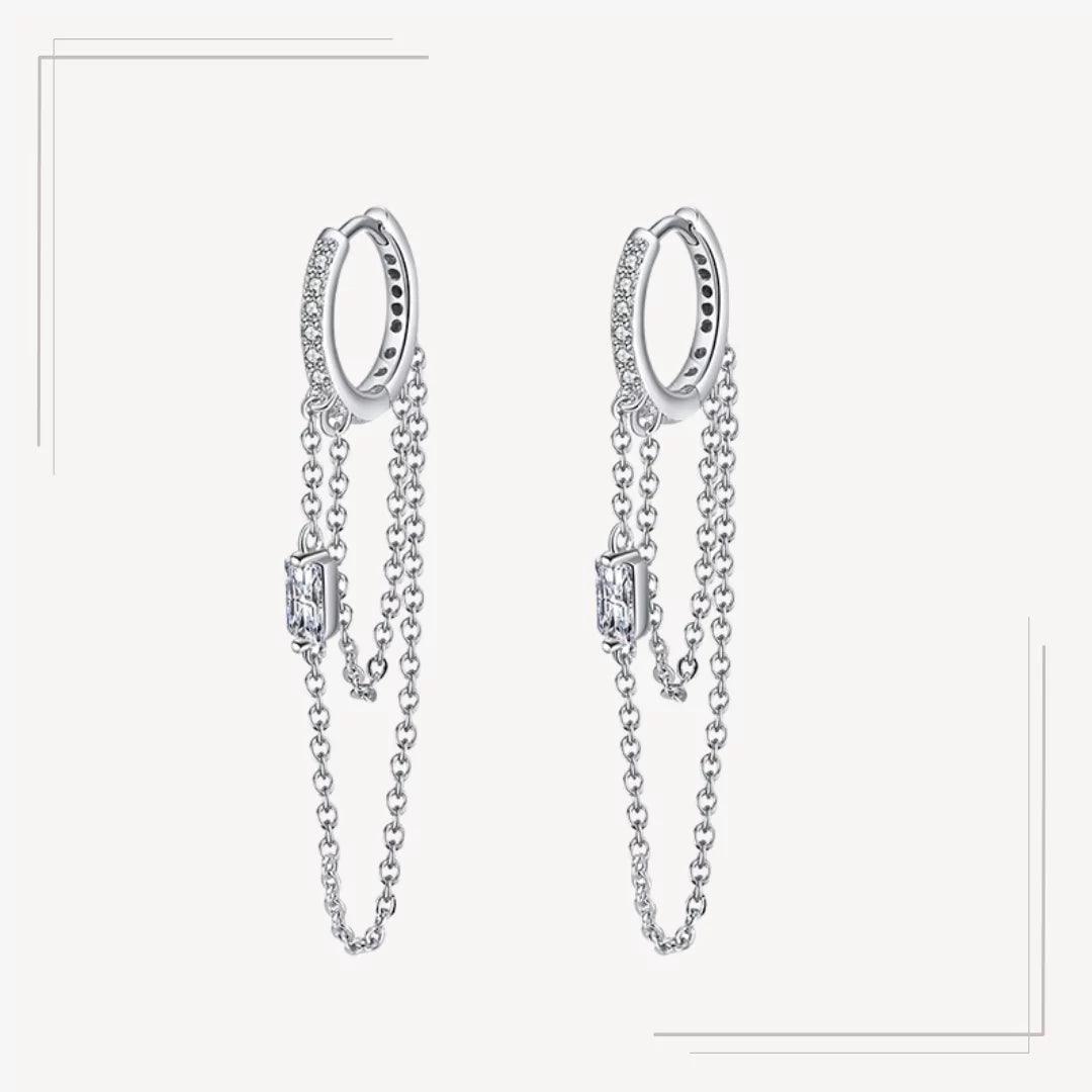 Cercei Argint Long Hoops Principala Fundal Alb