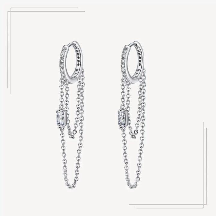 Cercei Argint Long Hoops Principala Fundal Alb