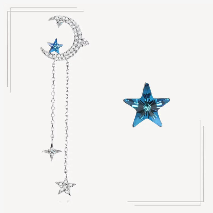 Cercei Argint Swarovski Moon Star fundal alb