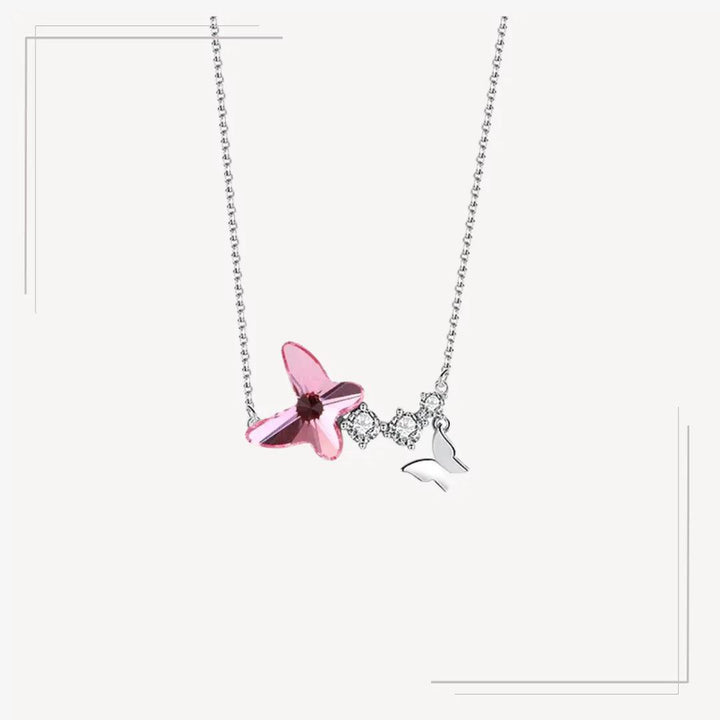 Colier Argint Swarovski Pink Butterfly Imagine Principala