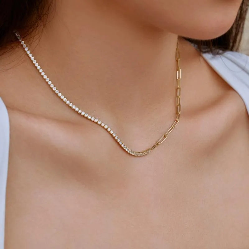 Colier din argint placat cu aur, cu design tennis și zale fine 3 mm - L79 – Design elegant de la Masiri.ro