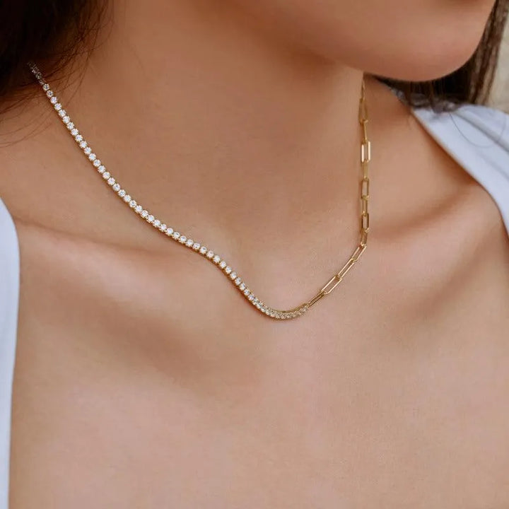 Colier din argint placat cu aur, cu design tennis și zale fine 3 mm - L79 – Design elegant de la Masiri.ro