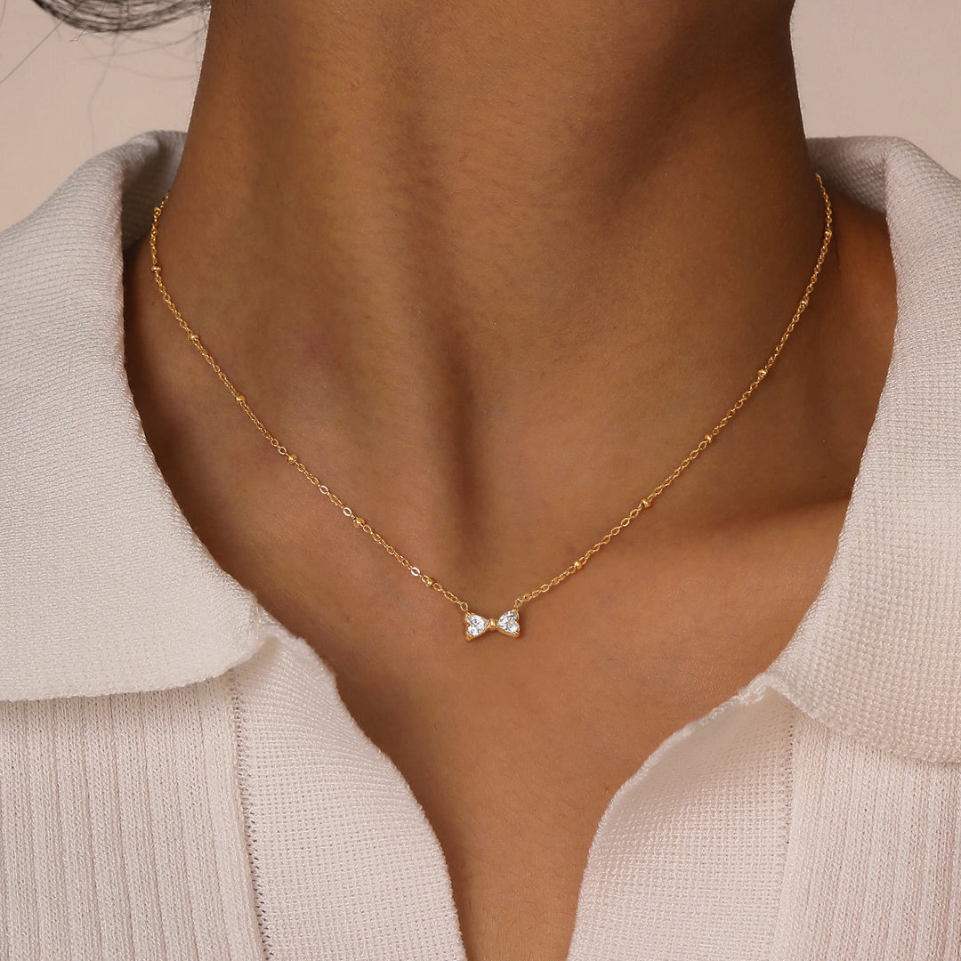 Set Cercei si Colier Gold White Bow