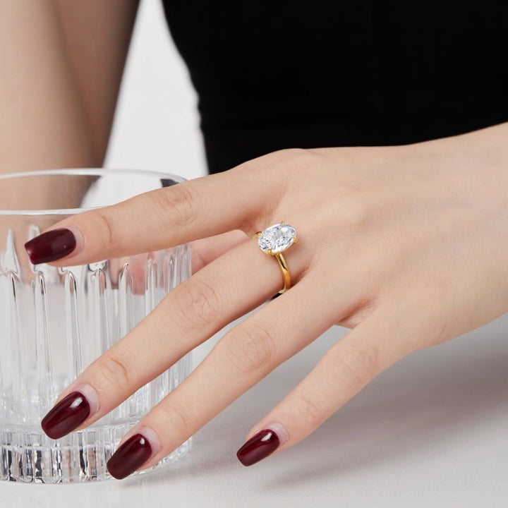 Inel din argint placat cu aur elegant cu piatră ovală – Zoey 4