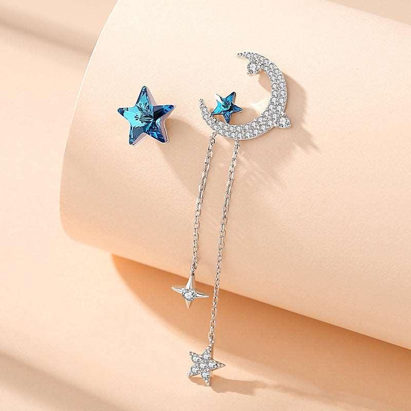 Cercei Argint Swarovski Moon Star closeup