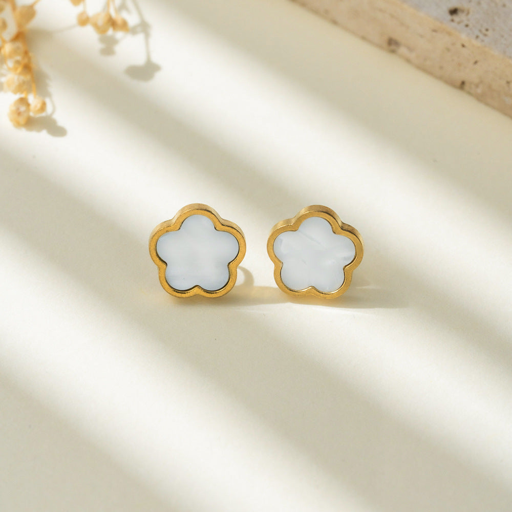 Set Cercei, Colier și Brățară Gold Clover - Alb2