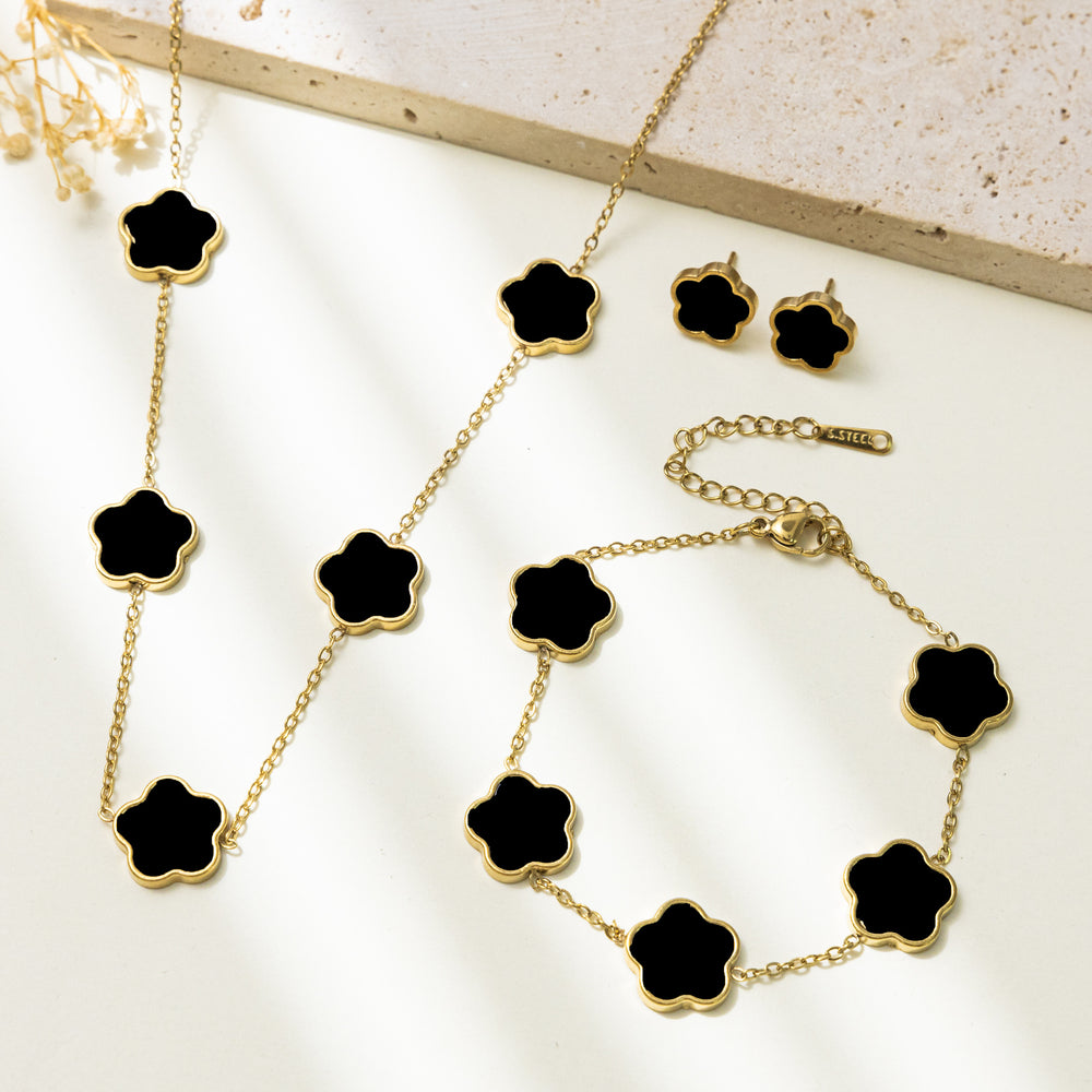 Set Cercei, Colier și Brățară Gold Clover - Negru1