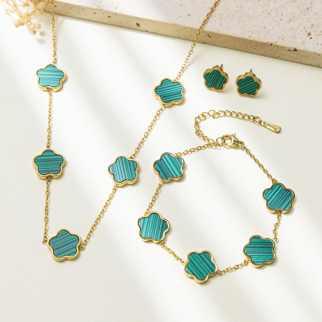 Set Cercei, Colier și Brățară Gold Clover - Verde1