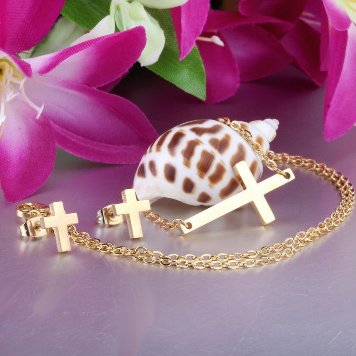 Set Cercei si Colier Gold Cross1