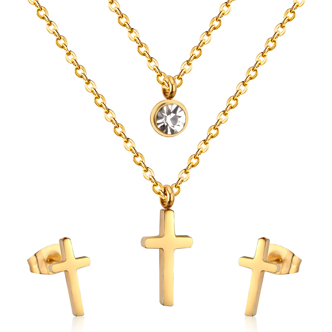 Set Cercei si Colier Gold Cross Shine